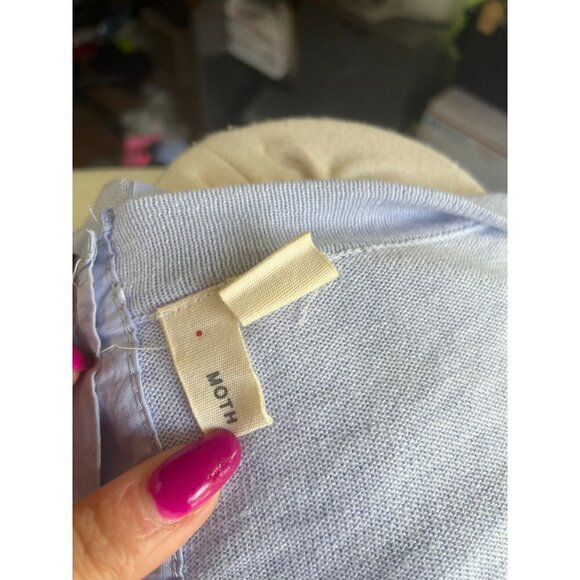 Moth Long Sleeve Eyelet Hem Tunic Top Round Neck Casual Button Modal Blue S/P - Picture 7 of 9